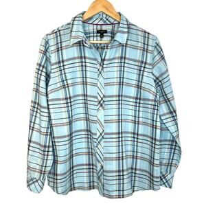 Talbots Womens Long Sleeve Plaid Cotton Button Down Shirt Size PL Blue Multi